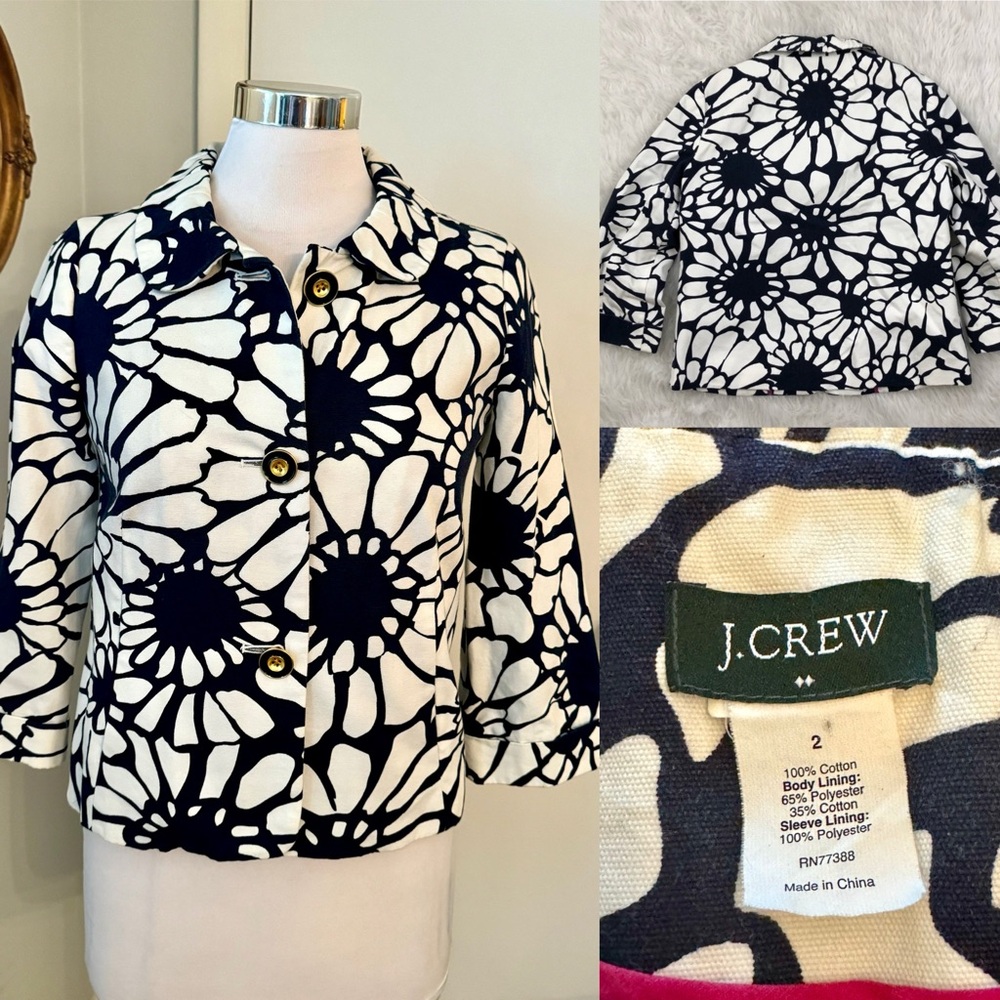 J. Crew Black and White Floral Print Cotton Jacket